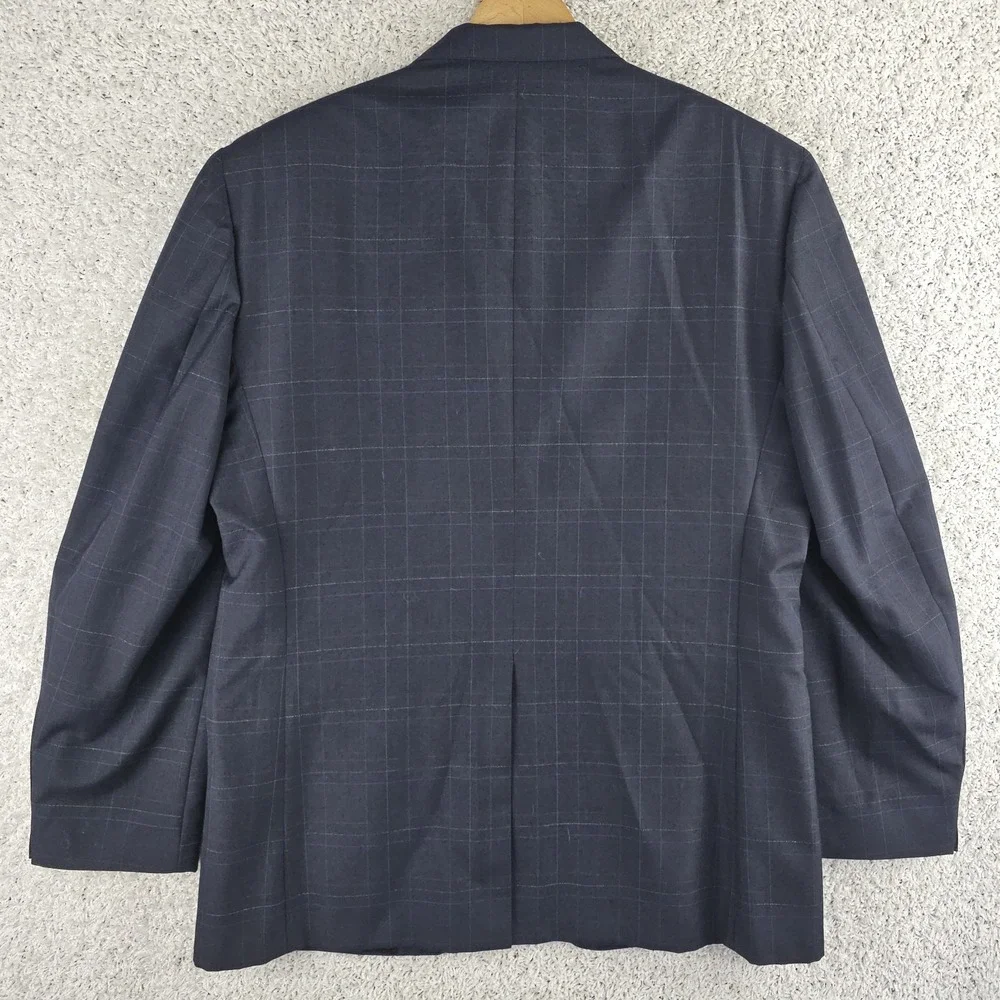 Vintage Hardwick Clothes Windowpane Navy Blazer Sport Coat Mens 44 R Made In USA